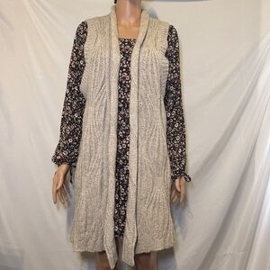 CABI Open Cardigan Sweater Vest Duster Wool‎ Cotton Yak Blend Size Large Oatmeal